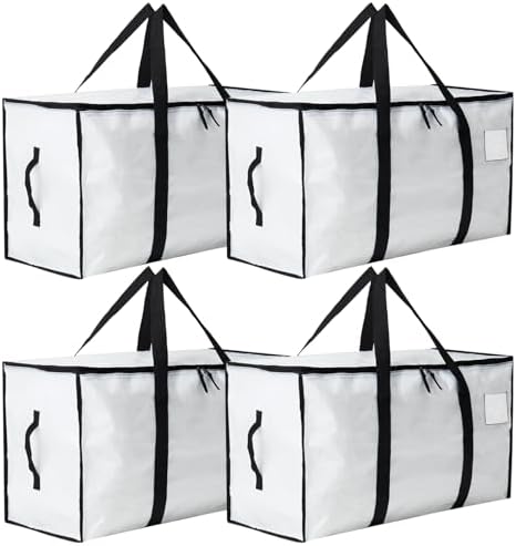 Moving Bags Heavy Duty Extra Large, Moving Boxes, Moving Supplies Essentials, Blue Storage Bins with Lids, Plastic Packing Totes, Storage Bags for Clothes with Handles & Zippers(White, 4 Pack) by Unknown