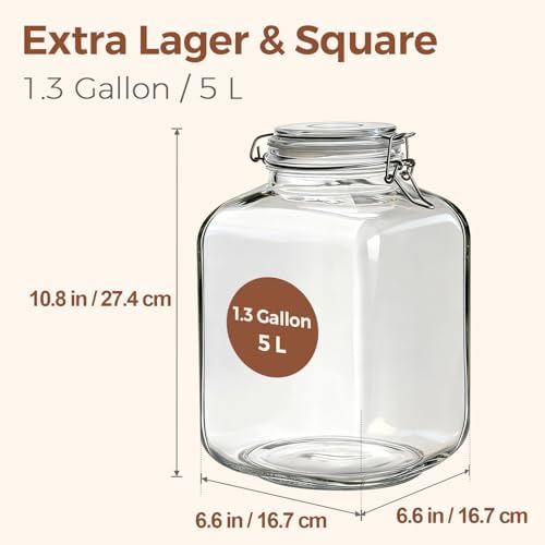 ComSaf Square Glass Jars with Airtight Lid 1.3 Gallon 2 Pack Large Canister - Image 2