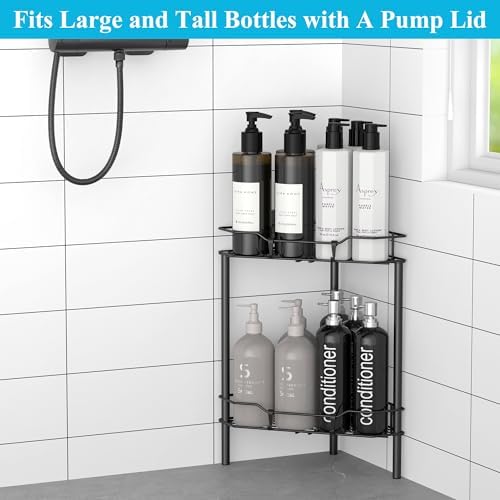 HuggieGems Metal Floor Standing Corner Shower Caddy, Black, 2 Tier - Image 4