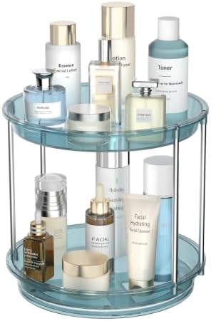 Rotating Makeup Organizer, Perfume Skincare Holder, 2 Tier 9 Inch, Blue by Unknown