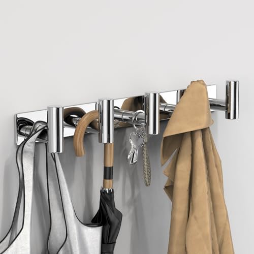 VAEHOLD Hat and Coat Wall Mount Rack - Hooks for Robes, Bags, Keys, and Towels - Bathroom Towel Hanger Organizer (Polished Chrome, “T“ Shape 5 Hooks 1 Pack) - Image 2