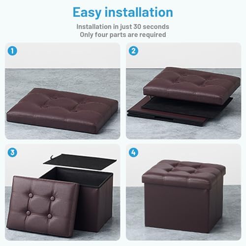 Bsketa Storage Ottoman Bench, 16" Folding Leather Foot Rest, Brown 2 Pack - Image 7