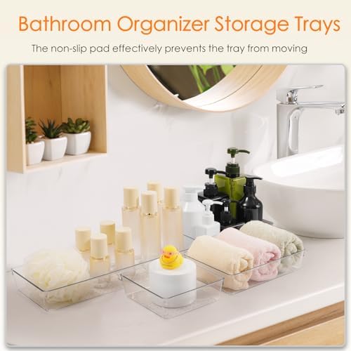 Criusia Drawer Organizer, 10 Pack Large Clear Plastic Set, 3 Size Versatile Bathroom and Vanity Organizer Trays, Storage Bins for Makeup, Bedroom, Kitchen Utensils - Image 6