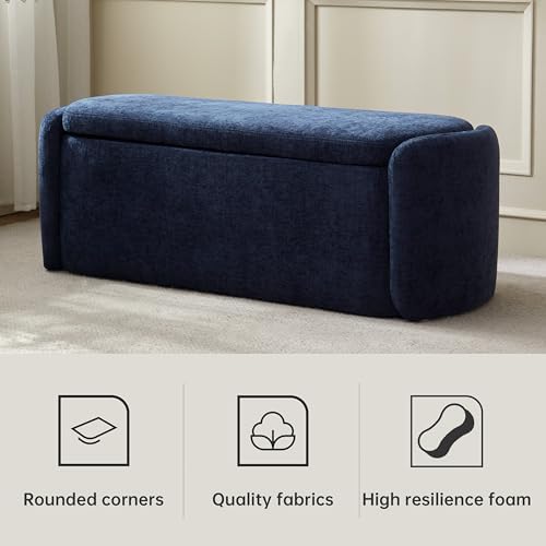 VKNOW Storage Bench, Upholstered Storage Ottoman Bench with Hinge, Navy - Image 5