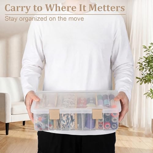 BTSKY Clear Plastic Dividing Storage Box with 4 Compartments Sewing Box - Image 5