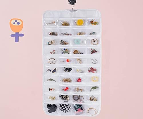 Bloss Hanging Jewelry Organizer With 80 Pockets Double-Side Dating Gifts Jewelry Storage Hanger For Accessories Jewelry Earring Holder Storage for Closet,Wall, Door, Travel-White - Image 5