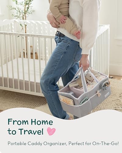 Lily Miles Baby Diaper Caddy Organizer, Girl Nursery Storage Basket with 8 Pockets, Baby Organizer and Storage, Easy-to-Clean Fabric, Large, Pink Blush - Image 6