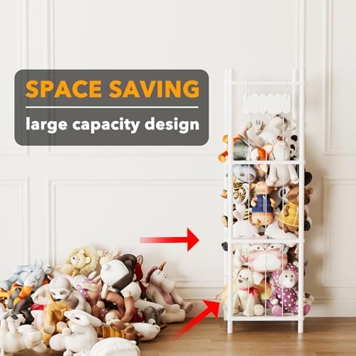 SpaceAid Stuffed Animal Storage Organizer, Wood Animals Zoo Toy Plushies Storage Holder, Large Capacity Plush Toy Cage for Playroom Organization, 15.8" Wide, White - Image 3