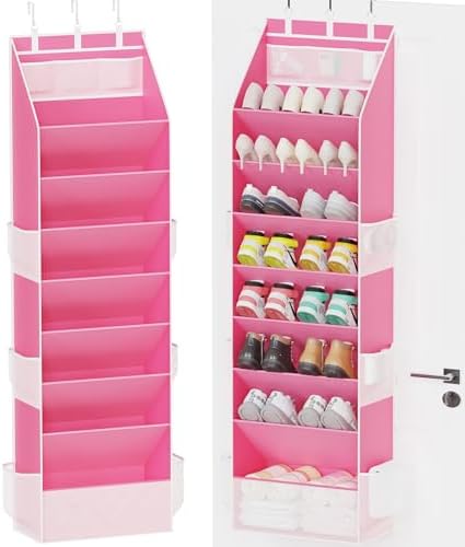Criusia Shoe Storage, Over the Door Shoe Organizer, Hanging Closet Shoe Storage with Large Deep Pockets, Fits 16–24 Pairs of Sneakers, Sandals, Boots, Pink by Criusia