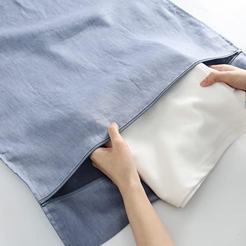Linen Hanging Laundry Bag, 100% Linen Over The Door Laundry Hamper with Buttons and Zipper, Space Saving Door Hampers for Laundry Dirty Clothes Home Travel, Blue - Image 5