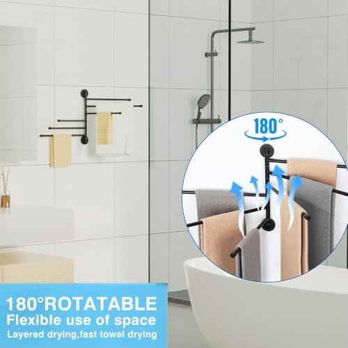 Alise Swivel Towel Rack 13.9", 6 Arm Swing Out Towel Bar, Matte Black - Image 4
