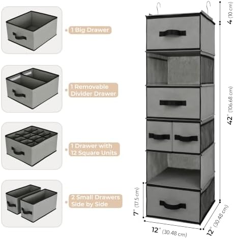 GRANNY SAYS Hanging Closet Organizer, 5 Drawers, 6 Shelves, 6 Pockets, Gray - Image 3