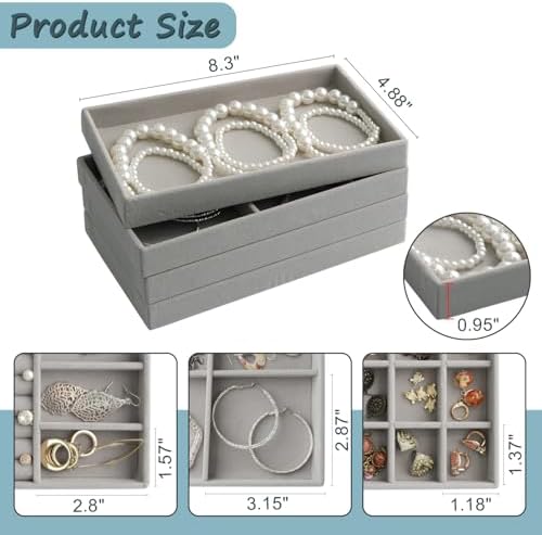 8 Set Jewelry Organizer for Drawer Velvet Jewelry Trays, Jewelry Trays for Drawers Easy To Store Your Jewelry Storage Display Tray for Earring Necklace Rings Bracelet (Grey) - Image 2