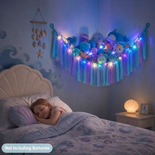 FIOBEE Stuffed Animals Net LED Light Toy Hammock for Kids Bedroom Storage - Image 4