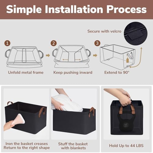 CHICVITA 30L Large Fabric Closet Baskets for Shelves, 4Pack, Black - Image 4