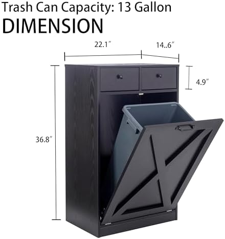 13 Gallons Tilt Out Trash Cabinet, Black - Image 5
