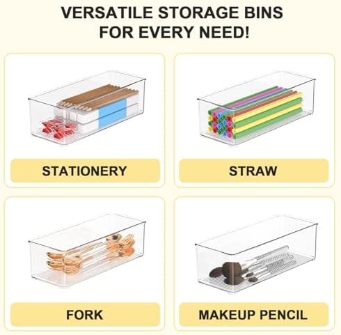 Set of 6 Pantry Organizers and Storage, Clear Plastic Bins(4L+2S) - Image 6