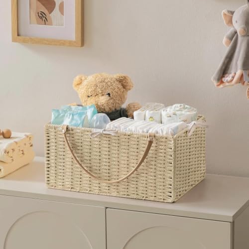HBlife Baby Diaper Caddy Organizer, Paper Rope Storage Baskets Nursery Bin with Removable Divider, Portable Car Organizer for Diapers, Baby Shower Gifts, Newborn Essentials Must Haves - Image 4
