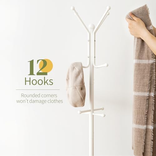 Yoobure Coat Rack Freestanding - Coat Tree with Umbrella Holder, Metal Coat Rack Stand with 12 Hooks, Modern Coat Hanger Stand for Entryway, Purse Rack Hat Rack Stand for Living Room Bedroom Office - Image 4