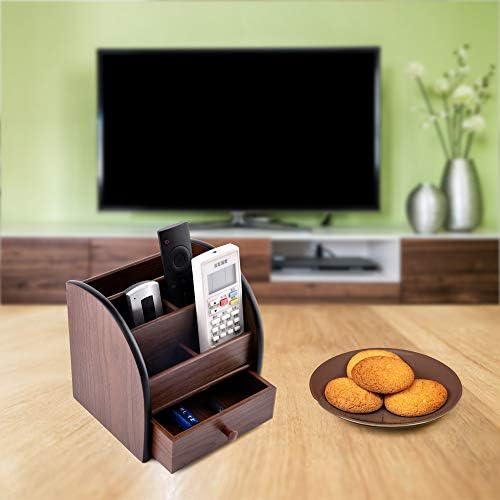 Siveit Wooden Desktop Organizer with Drawer, Multifunctional Office Supply Storage - Remote Control Caddy Holder - Image 4