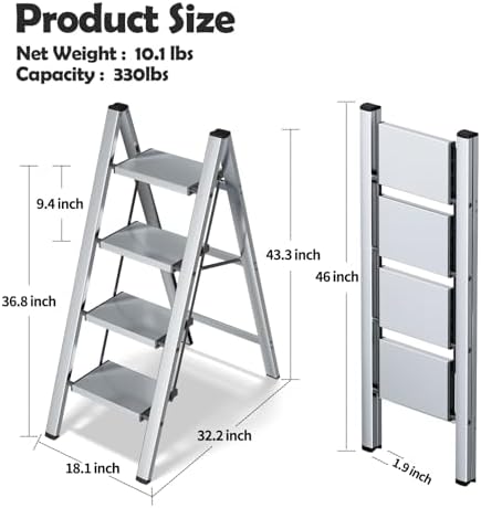 Taranta 4 Step Stool Foldable,Aluminum Step Ladder-Sliver - Image 6