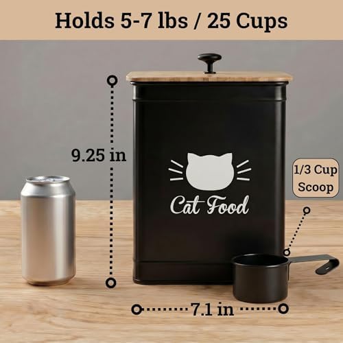 Cat Food Container with Scoop 5-7 lb (25 Cup), with Airtight Bamboo Lid - Image 6