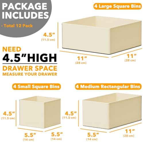 SpaceAid Drawer Organizer Clothes, 12 Pack Dresser Organizer Bins for Nursery, Closet Organization and Storage Dividers for Clothing, Baby Clothes, Underwears, Socks (Beige) - Image 6