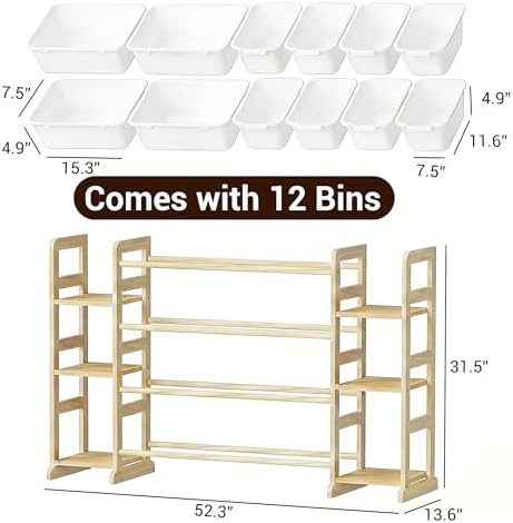 Kiddocood Kids Toy Storage Organizer with 12 Bins, 100% Solid Wood - Natural Finish Montessori Toy Organizer, BPA Free, CPC & TIC Certified Playroom Organization for Living Room & Nursery, 52.3" - Image 6