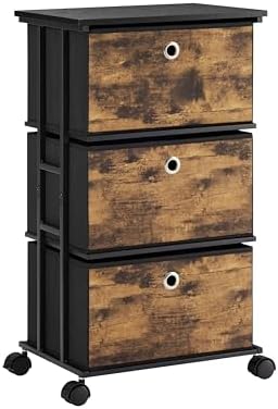 MAX Houser Dresser Storage with 3 Drawers, Fabric Tower Nightstand, Chest of Drawers,Vertical Storage Unit Organizer for Closets,Bedroom,Dorm, Wood Top, Rustic Brown Wood Grain Print by MAXHouser