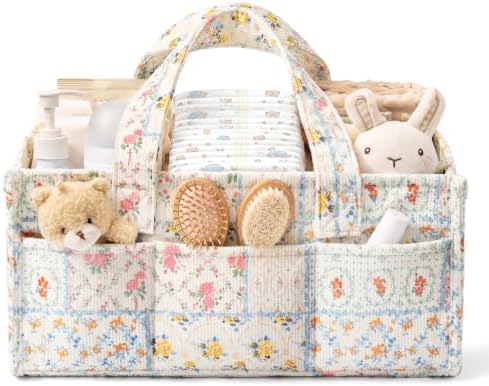 Corduroy Baby Diaper Caddy Organizer with Handles, Nursery Storage Basket by Unknown