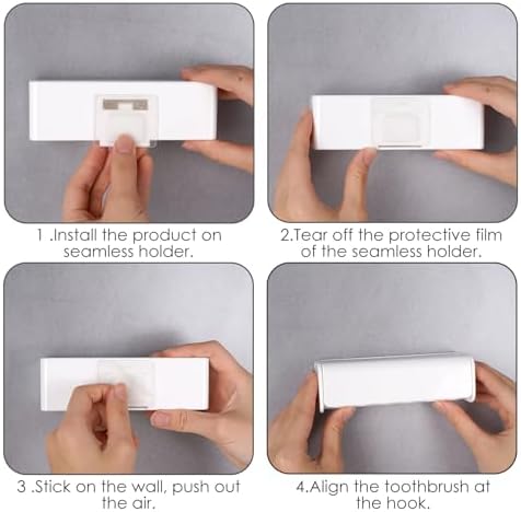 2 Pack 6 Slots Wall Mount Toothbrush Holder with Cover, Self Adhesive Toothbrush Storage Organizer for Shower, Toothbrush Hanger for Bathroom, Medicine Cabinet, Dorm - Image 4