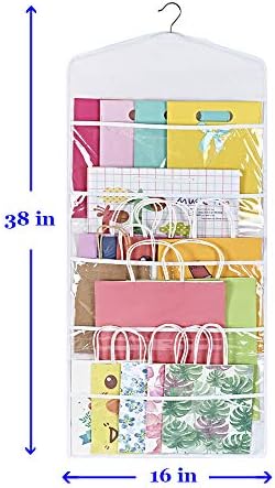 ProPik Hanging Double Sided Gift Bag Storage Organizer with Multiple Front and Back Pockets - Organize Your Gift Wrap, Tissue Paper, and Paper Bags 38 x 16 Inch PVC (White) - Image 4