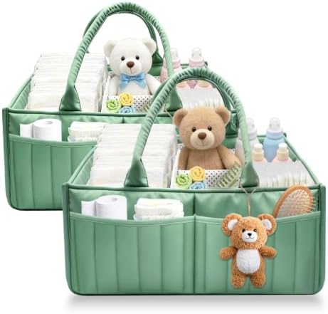 2-Pack Baby Diaper Caddy Organizer, Green by Pkulater