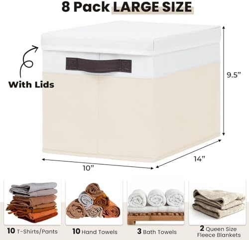 Large Closet Organizer Bins with Lids 8 Pack - Nursery Storage Baskets for Shelves Bedroom Dorm - Stackable RV Closet Organization Cubes Box with Handles for Clothes Purse Blanket Towel Magazine - Image 2