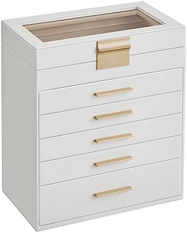 SONGMICS Jewelry Box Organizer, 6-Layer Storage with 5 Drawers, Glass Lid by SONGMICSbySONGMICSHOME