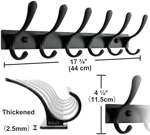 SKOLOO Coat Rack Wall Mounted - 6 Hooks, Heavy Duty, Stainless Steel, Metal Wall Hanger, Sturdy Coat Hooks for Hanging Coats, Jacket, Clothes, Hats - Black - Image 6