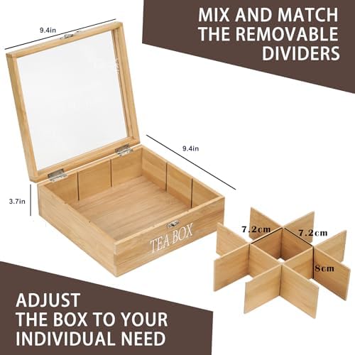 Bamboo Tea Box Organizer,Rustic Tea Storage with 9-Slot - Image 5