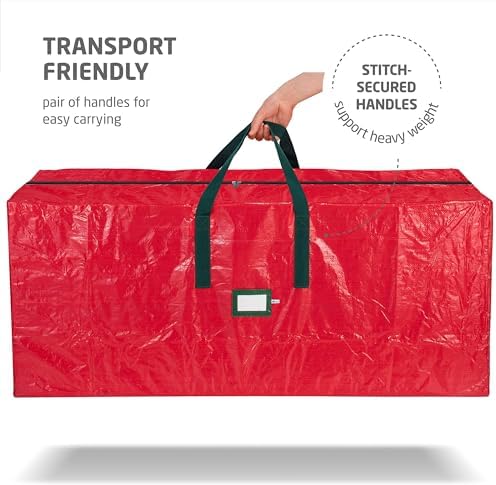 ZOBER 9 Ft Large Christmas Tree Storage Bag - Fits 9 Ft Artificial Trees - Plastic, Waterproof Christmas Tree Bag For Storage Box For Xmas - Strong, Durable Handles - Label Card Slot - Red - Image 5