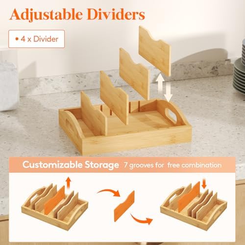 Lifewit Bamboo Lid Organizers for Inside Cabinet with 5 Sections - Image 3