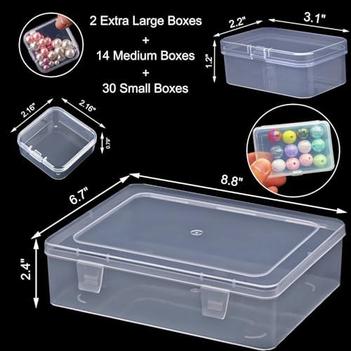 46Pcs Bead Organizer Set, Premium Small and Medium Clear Plastic Storage Boxes for Jewelry Making Crafts Screws Seeds DIY Bracelets Diamond Small Parts, Stackable Containers with Hinged Lid and Labels - Image 7
