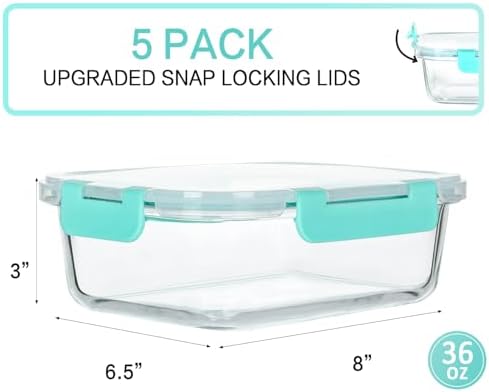 M MCIRCO 5 Pack 36 oz Glass Food Storage Containers with Lids, Green - Image 2