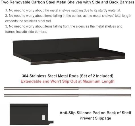 Expandable Under Cabinet Shelf Organizer with 0.94 Inches Thick Clips, Heavy Duty Extendable Under Shelf Storage Basket for Pantry or Laundry Room, Black, 1 Pack, Interior: 5.7" H x 8.54" D - Image 4