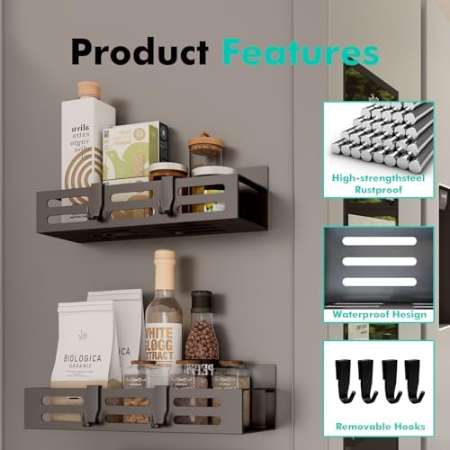 SETBAOO 2 Pack Magnetic Spice Rack for Refrigerator, Black Magnetic Shelf and Fridge Kitchen Cabinet Organizers Storage Seasoning Organization Mini Shelves, Organizadores de Cocina - Image 4