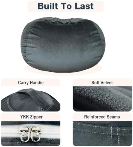 Lukeight Stuffed Animal Storage Bean Bag Chair Cover for Kids, Velvet Plush Toy Organizer Seat, Cover Only, No Filling Included, Long YKK Zipper, Side Pocket, Large 27"D x 16"H - Image 6