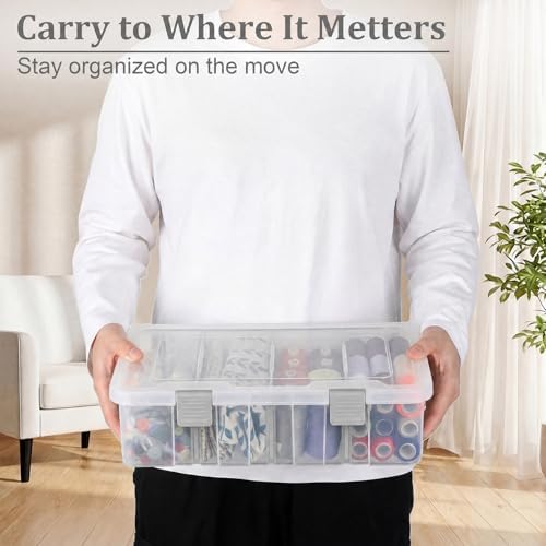 BTSKY Clear Plastic Dividing Storage Box with 4 Compartments Sewing Box - Image 5