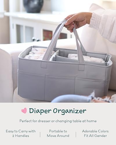 Lily Miles Diaper Caddy Organizer with 8 Pockets, Wipeable Baby Caddy Basket for Diapers and Wipes, Baby Registry Favorites, Nursery Tote Bag for Changing Table or Car (Heather Grey, Large) - Image 6