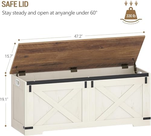 Hzuaneri 47 inches Farmhouse Storage Chest and Bench | 59 Gal | 330lb Seat - Image 3