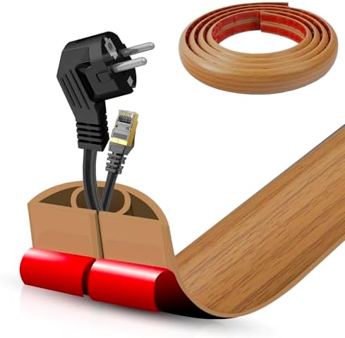 Floor Cord Cover Self Adhesive Cord Hider,10FT Cable Management, Extension Strip Protector for Wires, Prevent Cable Trips for Offices, Gyms, Exhibitions Cavity:0.51"(W) x 0.3"(H) Brown Wood by DBHXXMB-HH