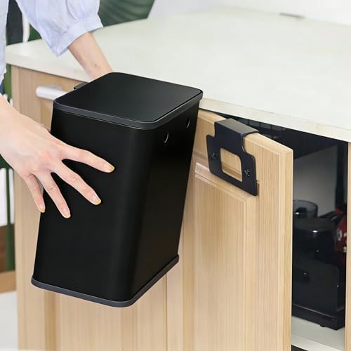 Under Counter Waste Bin, 1.9 Gallon Metal Small Trash Can for Cabinet Door, Hanging Space-Saving Garbage Can with Lid for Kitchen, Bathroom, RV, Office, Black - Image 2