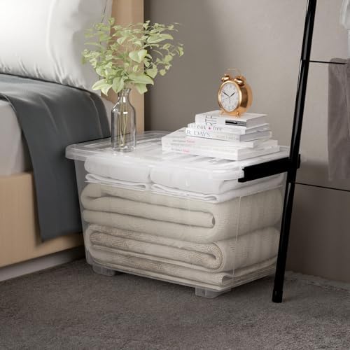 Cetomo 40Qt*4 Plastic Storage Bins, Storage Box, 4 Pack, Organizing Container with Wheels, Durable Lids and Secure Latching Buckles, Stackable and Nestable, Clear with Black Buckle - Image 6